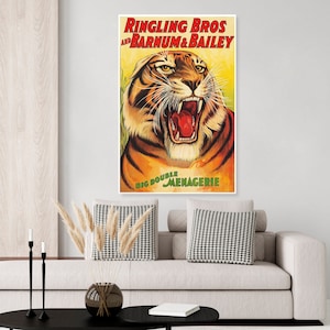 Vintage Ringling Brothers Barnum and Bailey Circus poster, circus animals, tiger. kids room decor, tiger print, tiger king poster