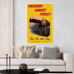 Vintage US Department of Agriculture Forestry Poster, prevent forest fires, use the ashtray, smokey the bear, forest service poster