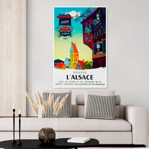 Vintage Alsace France travel poster, L&#39;Alsace, French village, French Countryside, France poster