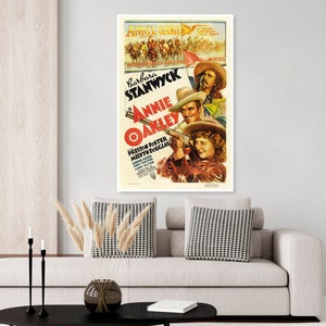 Vintage Annie Oakley movie poster, cowboy movie, western pop, Texas, Barbara Stanwyck, cowgirl, western movie poster