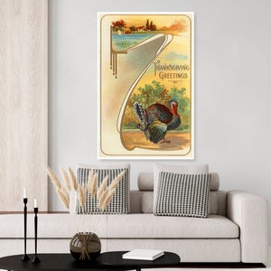Vintage Thanksgiving greetings, Thanksgiving art poster, autumn decor, fall decor, turkey poster