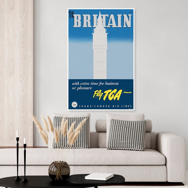 Vintage Britain Airline Poster, Big Ben, London travel poster