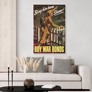 vintage WWII bring him home sooner war bond poster, Air Force, Army, Navy poster, Marine, military poster