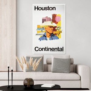 Vintage Houston Texas travel poster, cowboy, longhorn, lone star state poster