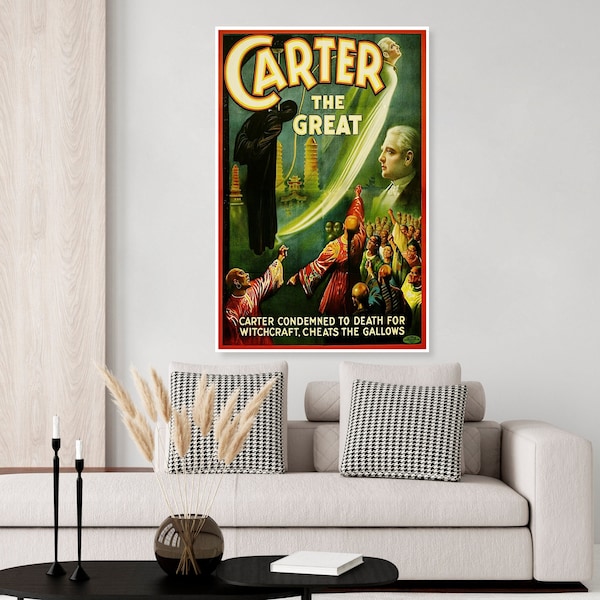 Vintage Carter The Great Magician Poster, fortune teller, Houdini, World's Weird Wizard, halloween, ghosts, magic poster