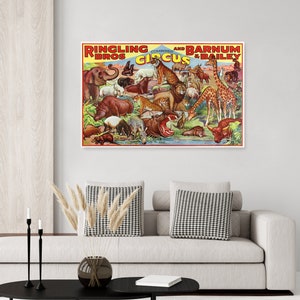 Vintage Ringling Brothers Barnum and Bailey Circus poster, circus animals, hippo, giraffe, lion, tiger, bear, zebra kids room decor