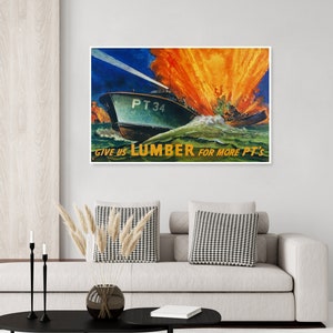 vintage WWII lumber former PT&#39;s, US Navy poster, propaganda poster, war bond poster