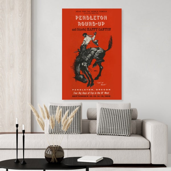 Vintage Pendleton Round Up Rodeo Poster, Pendleton Oregon, wester, cowboy, bronco busting poster