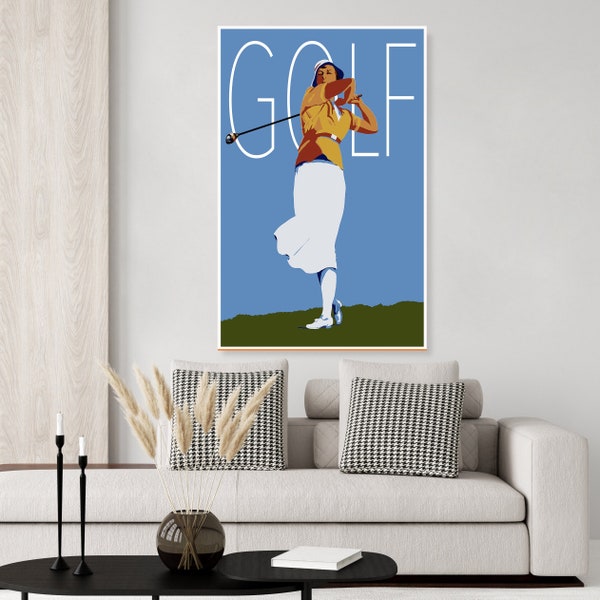 Vintage inspired Woman's Golf Poster, women golfing, art, sport print, golf decor