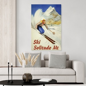 Vintage inspired Solitude Mt Utah vintage ski poster, skiing decor, ski art print