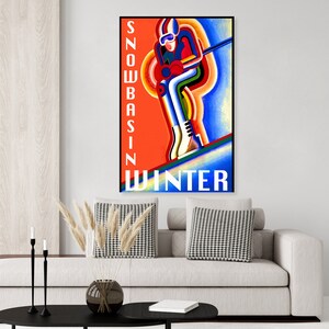 Vintage inspired Snowbasin Utah vintage ski poster, skiing decor, ski art print