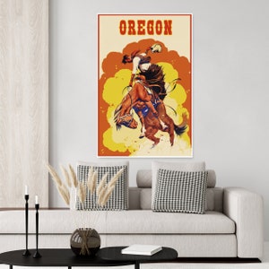 Oregon Rodeo vintage poster, western, trick riding, horses, cowboy poster, Oregon poster