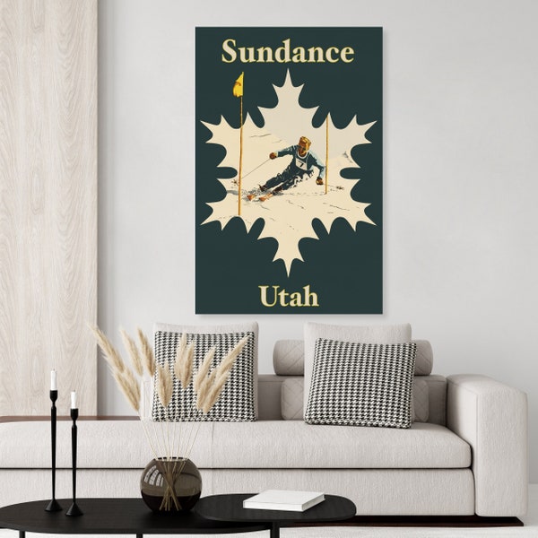 Vintage inspired Sundance Utah vintage ski poster, skiing decor, ski art print