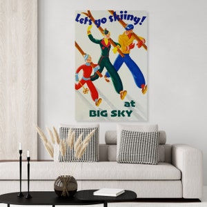 Póster de esquí vintage inspirado en lo vintage Big Sky Montana, decoración de esquí, impresión de arte de esquí