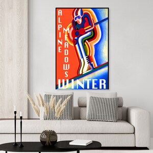 Vintage inspired Alpine Meadows Lake Tahoe California vintage ski poster, skiing decor, ski art print