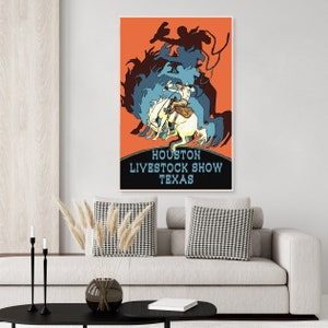 Houston Livestock Show Rodeo vintage poster, western, trick riding, horses, cowboy poster, Texas poster
