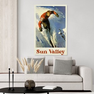 Vintage inspired Sun Valley Idaho vintage ski poster, skiing decor, ski art print
