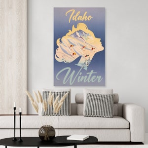 Vintage inspired Idaho vintage ski poster, skiing decor, ski art print