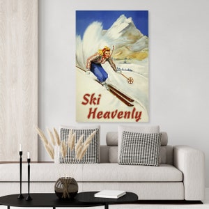 Vintage inspired Heavenly Lake Tahoe California vintage ski poster, skiing decor, ski art print