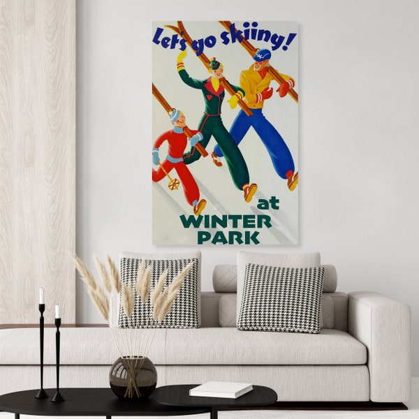 Vintage inspired Winter Park Colorado vintage ski poster, skiing decor, ski art print