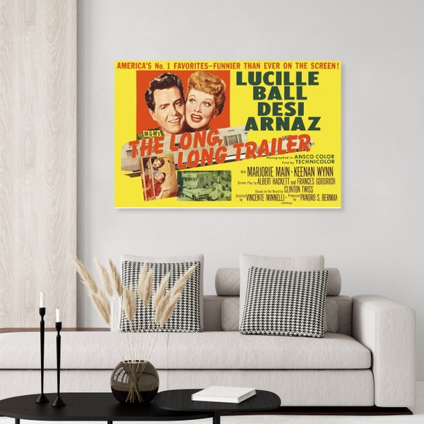 Vintage Lucille Ball The Long Long Trailer Movie Poster, Desi Arnaz, comedy movie, classic movie poster