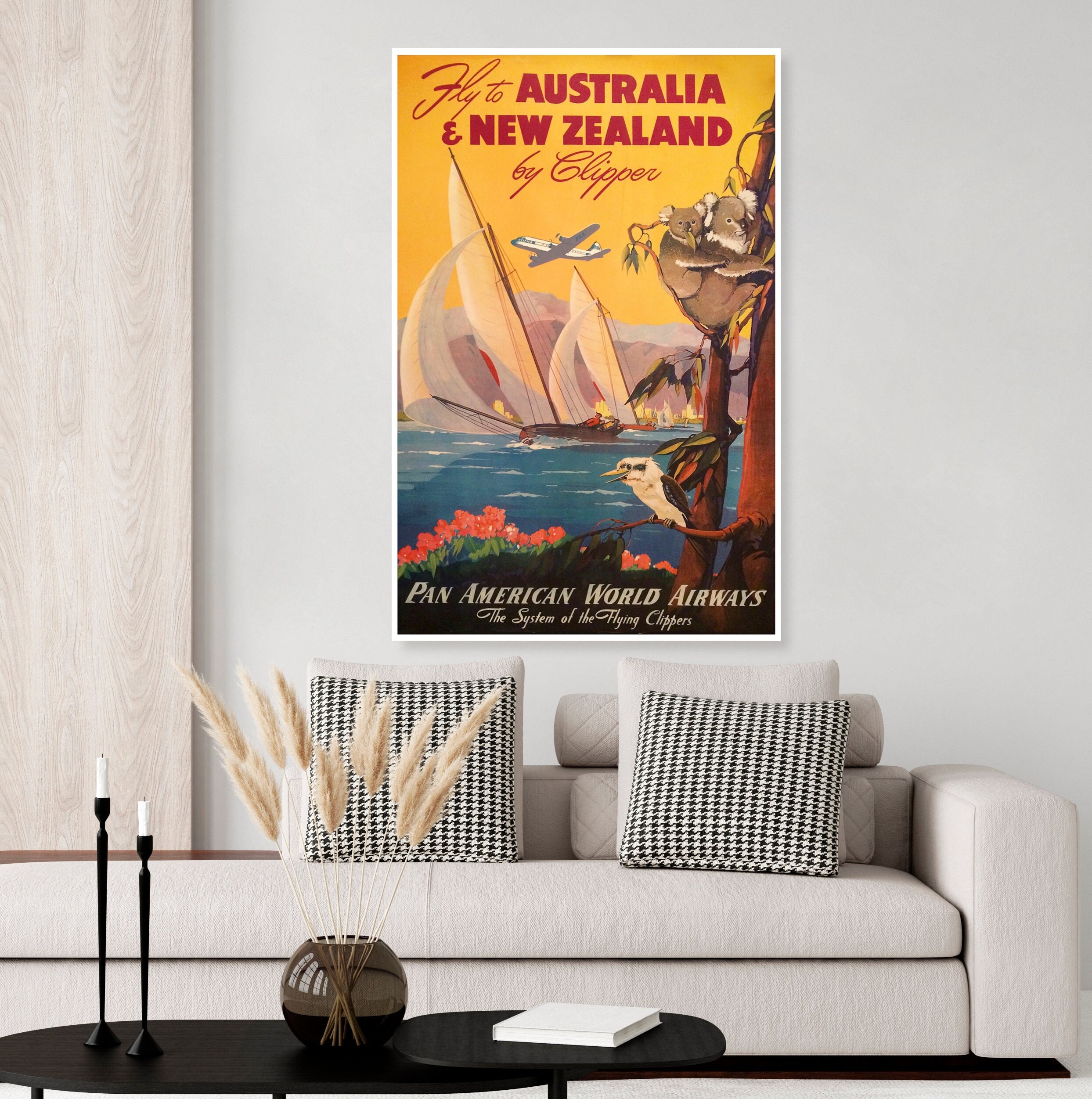 Vintage Australia and New Zealand Travel Poster, Pan Am, Pan