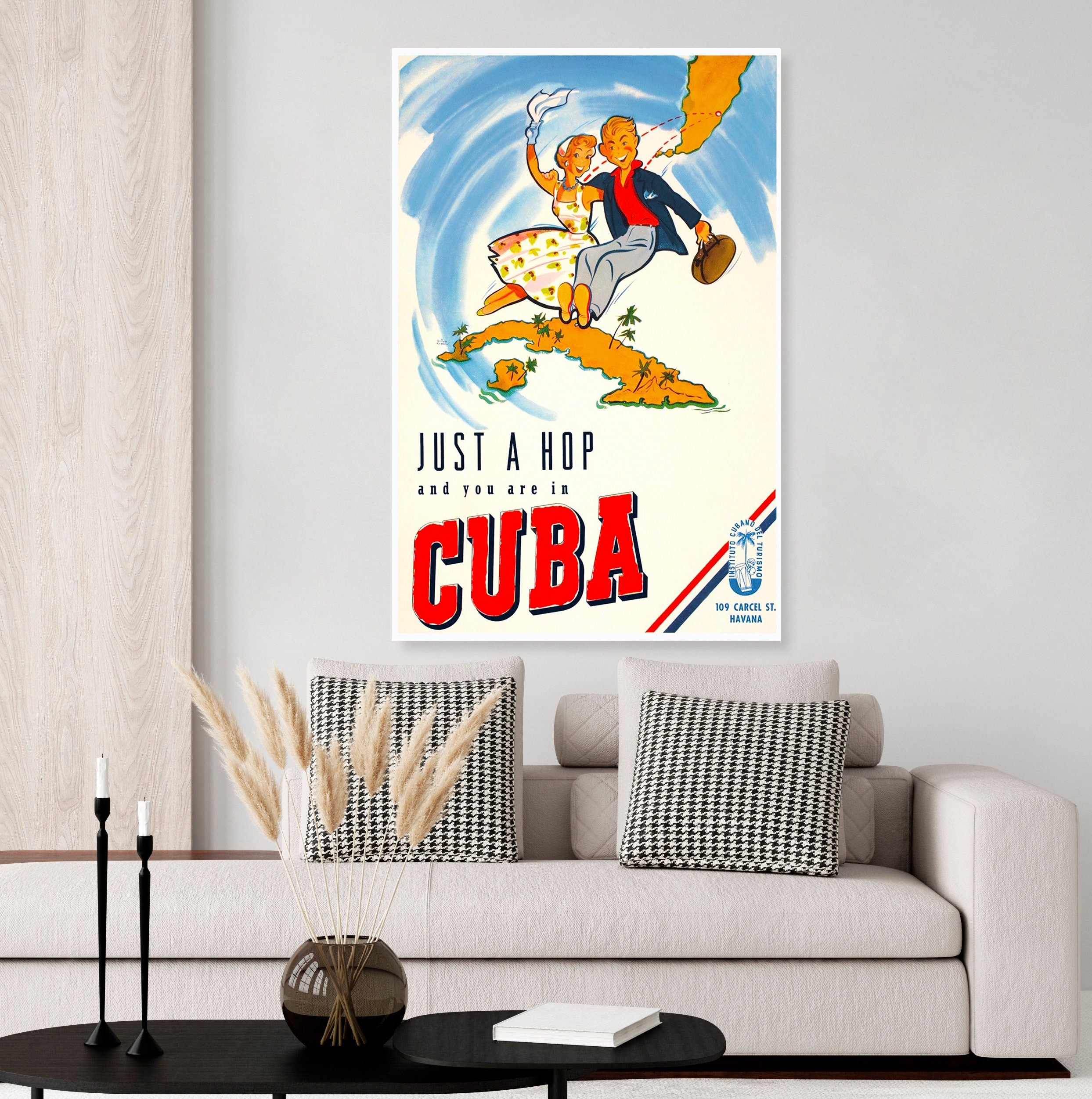 Vintage Cuba Travel Poster, Vintage Couple 1950's, Map of Cube, Havana