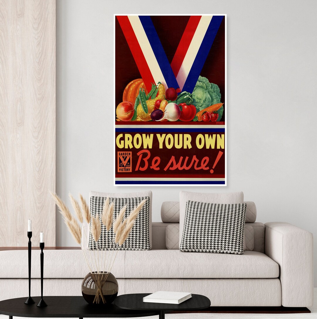 Vintage WWII Victory Garden Poster, Propaganda Poster, Home Front, Gardening, Fruits and
