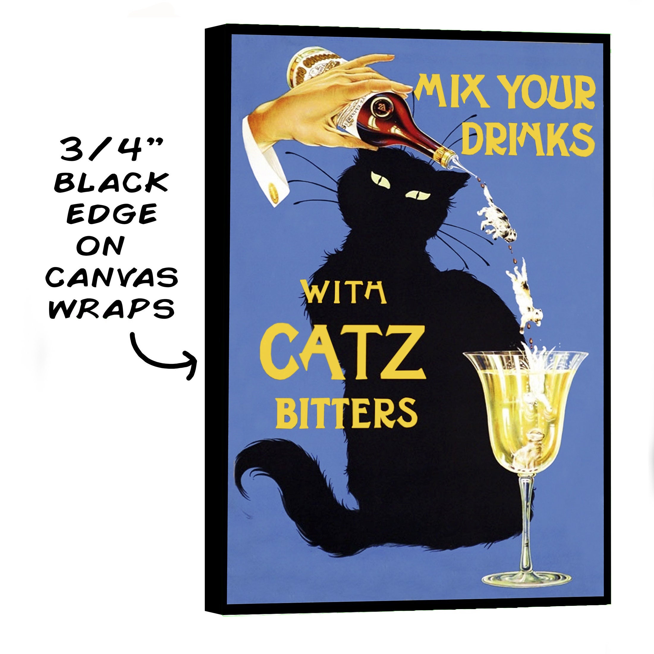 Vintage Catz Bitters Alcohol Poster, Bar Cart Art, Bar Decor, Black Cat