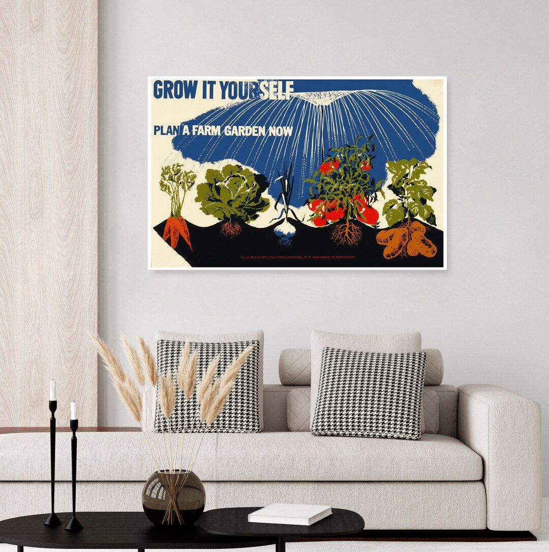 Vintage WWII Victory Garden Propaganda Poster, Home Front, Gardening