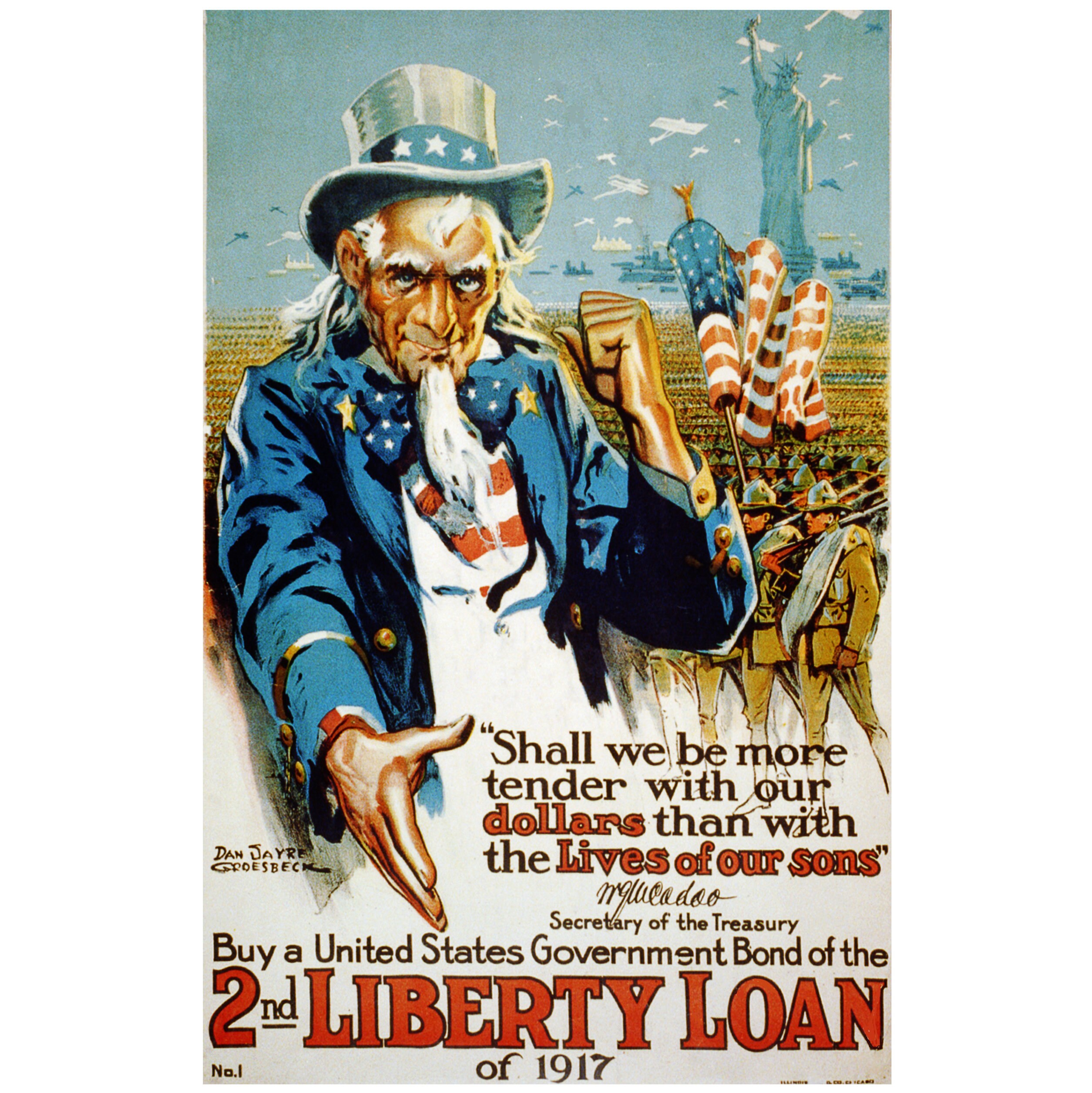 Vintage WWI or WWII Uncle Sam War Bond Liberty Loan, Recruitment Poster ...
