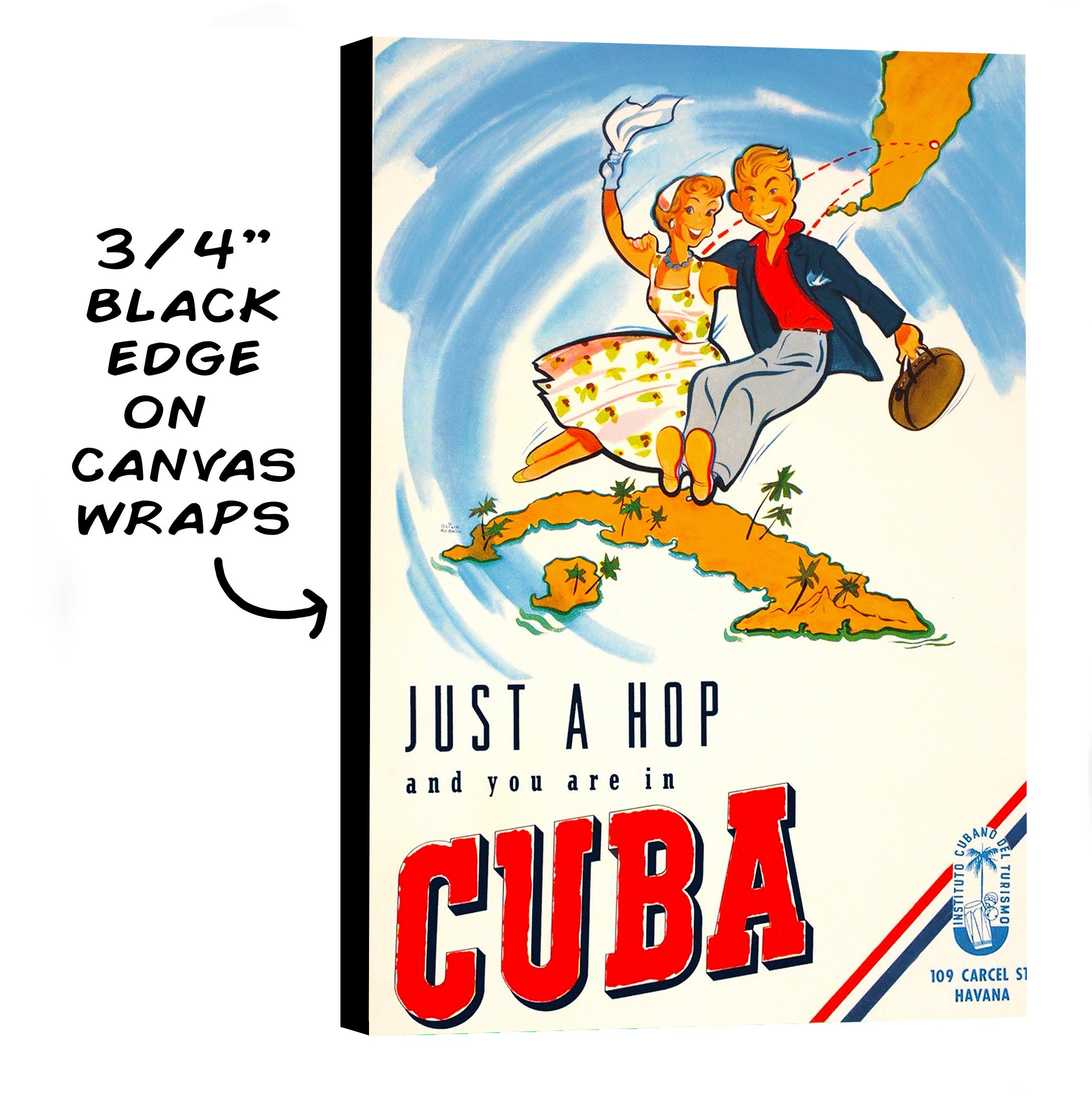 Vintage Cuba Travel Poster, Vintage Couple 1950's, Map of Cube, Havana