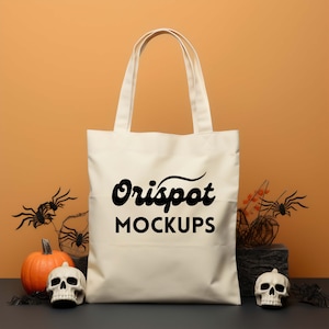 Cream Halloween Tote Bag Mockup: Printify Shopping Bag (Digital File)