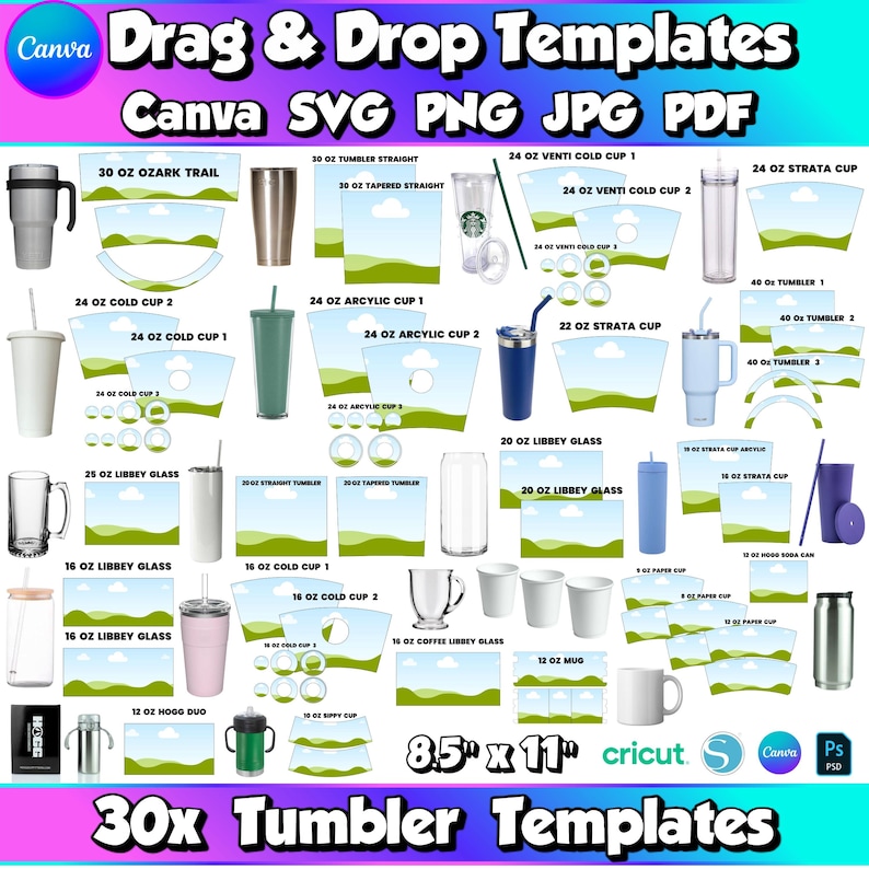 Skinny Tumbler Template 20 Oz Canva Drag and Drop 20OZ Tumbler Wraps