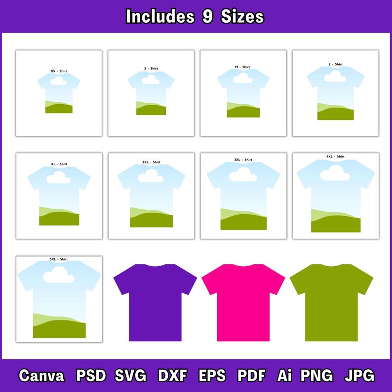 9 Size All Over T-shirt Template Canva All Over T-shirt Sublimation Blank Template