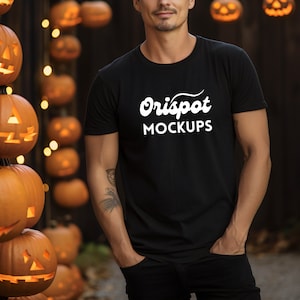 Halloween Black Bella Canvas 3001 T-Shirt Mockup (Digital Download)