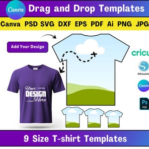 9 Size All Over T-shirt Template Canva All Over T-shirt Sublimation Blank Template Drag and Drop T-shirt Template DIY T-shirt Template SVG