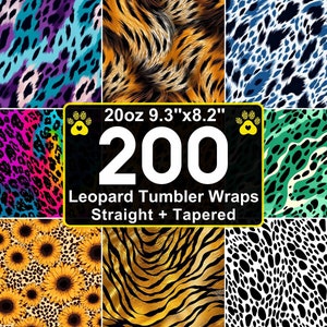 200 Leopard Print Tumbler Wraps: Cheetah & Glitter Designs (20oz Straight + Tapered PNG)