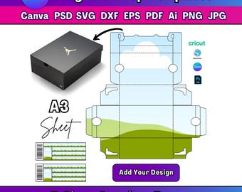 5 Size Sneaker Shoebox Template Canva Drag and Drop Cricut SVG Silhouette Files