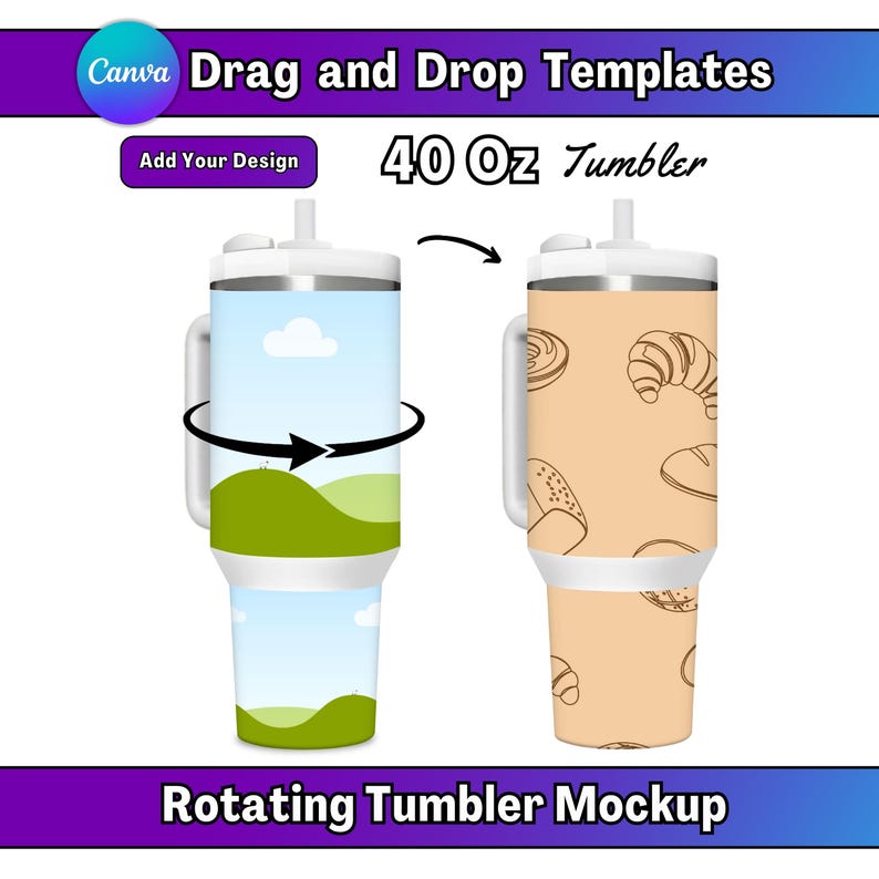 40 Oz Rotating Tumbler Mockup Canva Tumbler Mockup 40 Oz Handle tumbler Mockup
