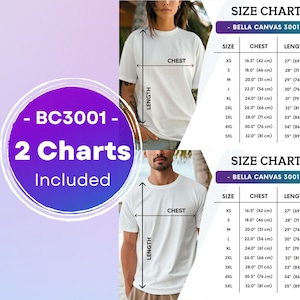 Bella Canvas 3001 Tabla de tallas Bella y Canvas Tabla de tallas para hombres y mujeres Tabla de tallas de camiseta Tabla de tallas unisex Tabla de tallas Mockup 3001 Tabla de tallas