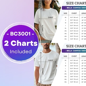 Bella Canvas 3001 Size Chart Bella and Canvas Men and Women Size Chart Tshirt Size Chart Unisex Size Chart Size Chart Mockup 3001 Size Chart