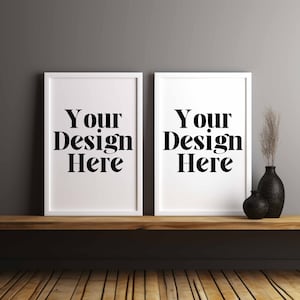 White Wood 2 Frame Mockup: Wall Art Display (Digital)