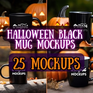 11 Oz Black Mug Mockup Bundle: Halloween Theme (Digital Download)