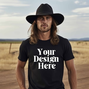 Gildan 64000 Mockup Black Gildan 64000 Mockup Model Western Tshirt Mockup Western Male Model Mockup Black Tshirt Mockup Boho Gildan Mock Up