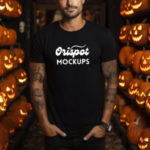 Halloween Shirt Mockup: Bella Canvas 3001 Black T-Shirt (Digital Download)