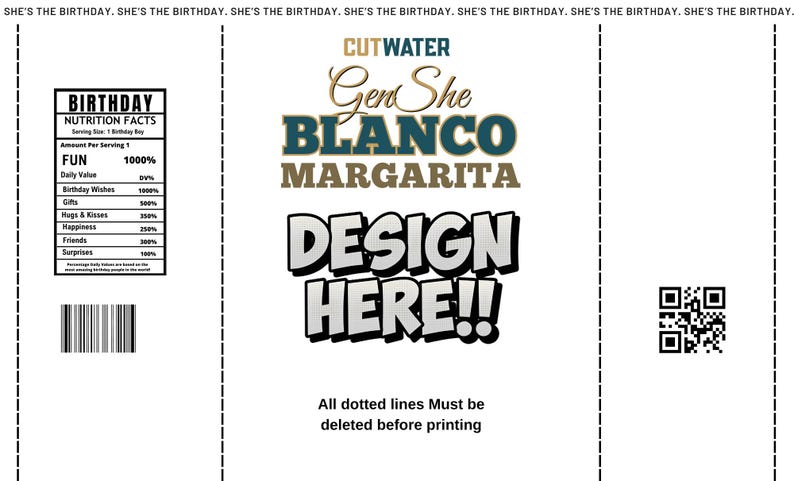 GenShe Editable Cutwater Margarita Cocktail Can Wrap Label Template