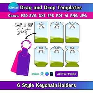 6 キーチェーンディスプレイカードテンプレート Canva キーチェーンテンプレート SVG キーチェーン昇華テンプレート 空白 DIY キーチェーンホルダーテンプレート キーチェーン SVG