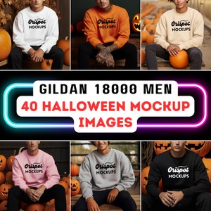 Gildan 18000 Mockup Bundle: 40 Men&#39;s Halloween Sweatshirt Mockups (Digital Download)