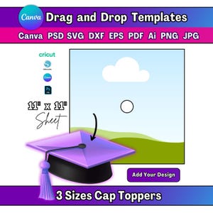 Plantilla de adorno para birrete de graduación de 3 tamaños en Canva Plantilla de adorno para birrete de graduación SVG de birrete de graduación Adorno para birrete de graduación en blanco Adorno para birrete de graduación DIY SVG